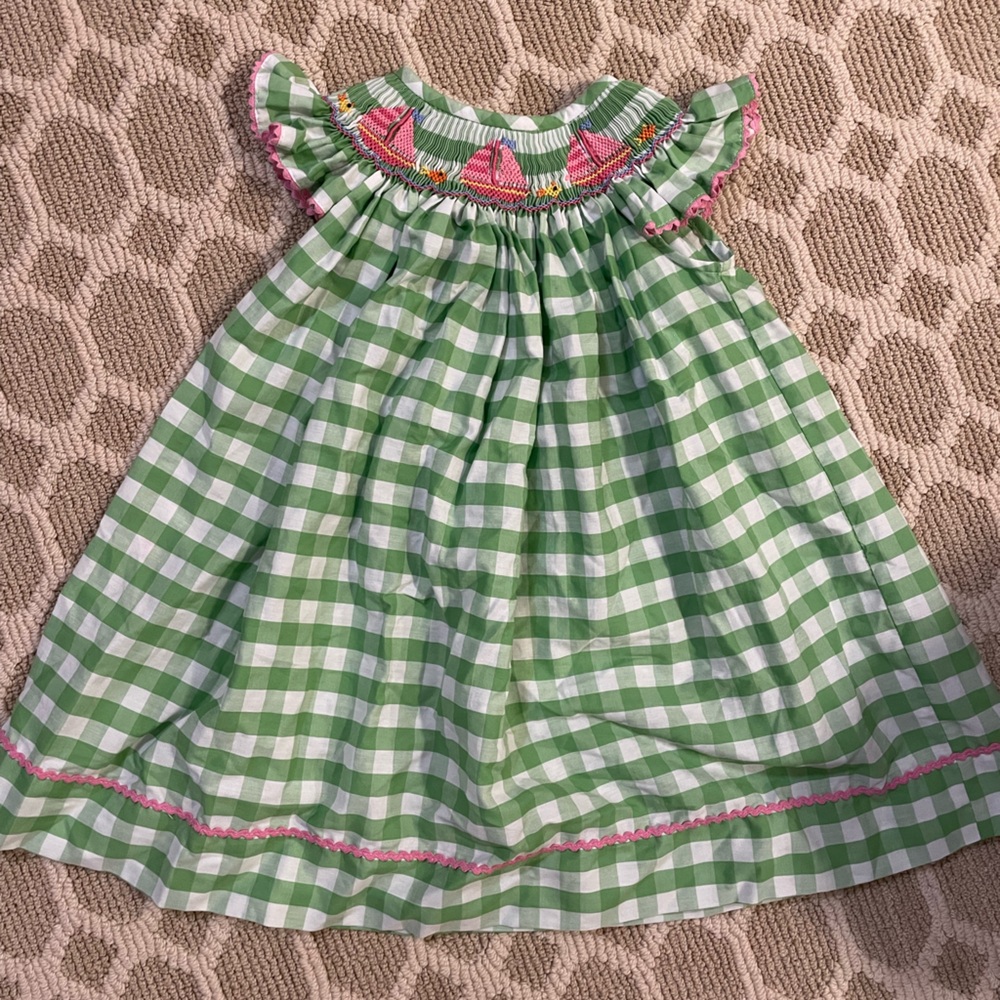 Southern sunshine kids sailboat gingham dress